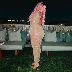 Iridescent Stunner Rhinestone-Embellished Sheer Catsuit